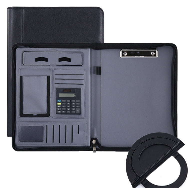 Cartella in pelle per borsa da lavoro con cerniera portatile multifunzionale KC601 A4, stile:, No Chargeable No Calculator No Memo Pad (Black), No Chargeable No Calculator No Memo Pad (Dark Blue), No Chargeable No Calculator No Memo Pad (Gray)         ...