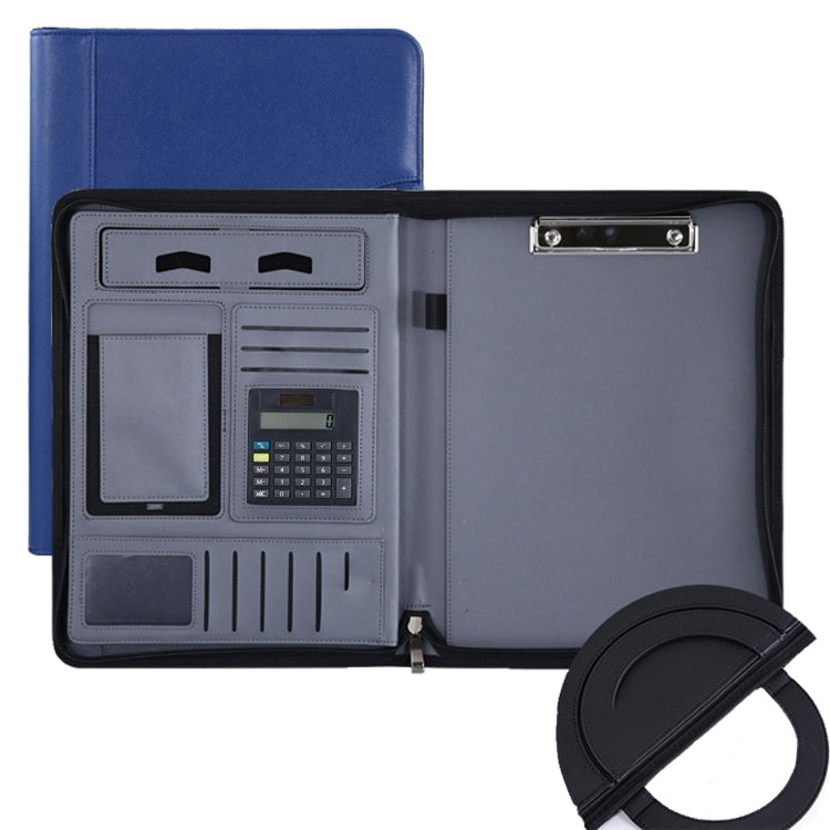 Cartella in pelle per borsa da lavoro con cerniera portatile multifunzionale KC601 A4, stile:, No Chargeable No Calculator No Memo Pad (Black), No Chargeable No Calculator No Memo Pad (Dark Blue), No Chargeable No Calculator No Memo Pad (Gray)         ...