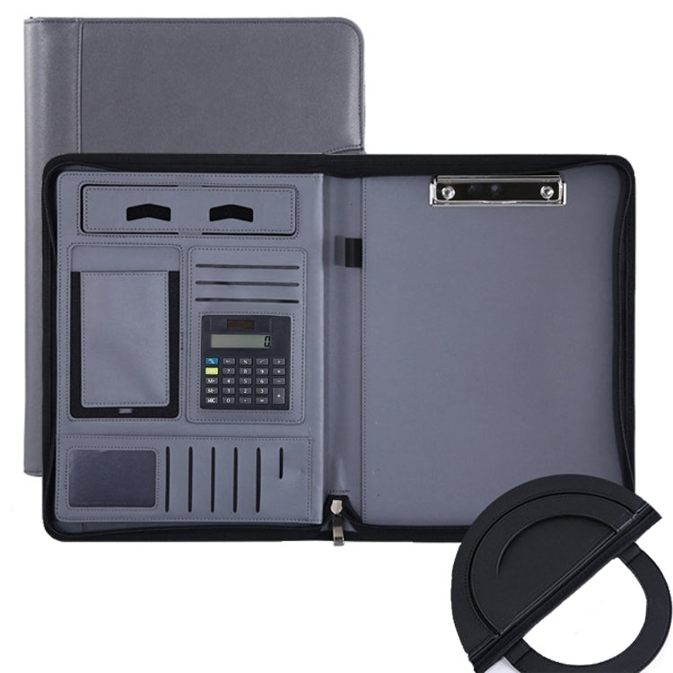 Cartella in pelle per borsa da lavoro con cerniera portatile multifunzionale KC601 A4, stile:, No Chargeable No Calculator No Memo Pad (Black), No Chargeable No Calculator No Memo Pad (Dark Blue), No Chargeable No Calculator No Memo Pad (Gray)         ...