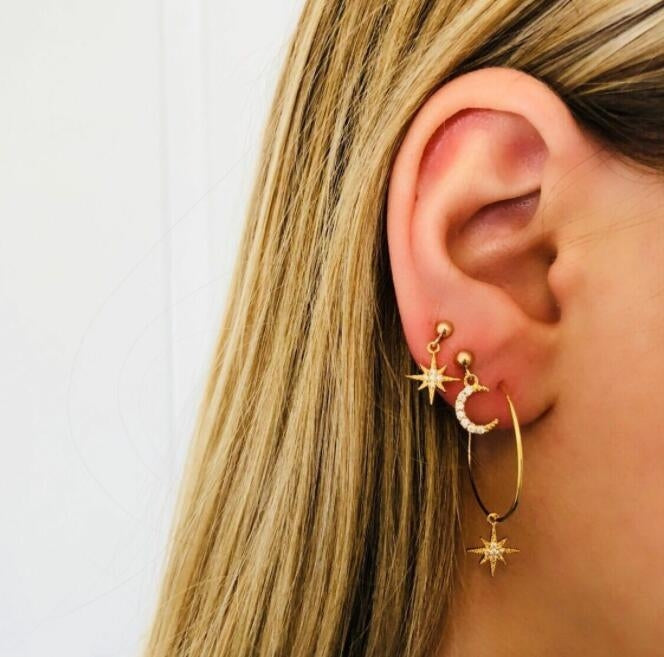 Orecchini donna cristallo con stelle e anello luna