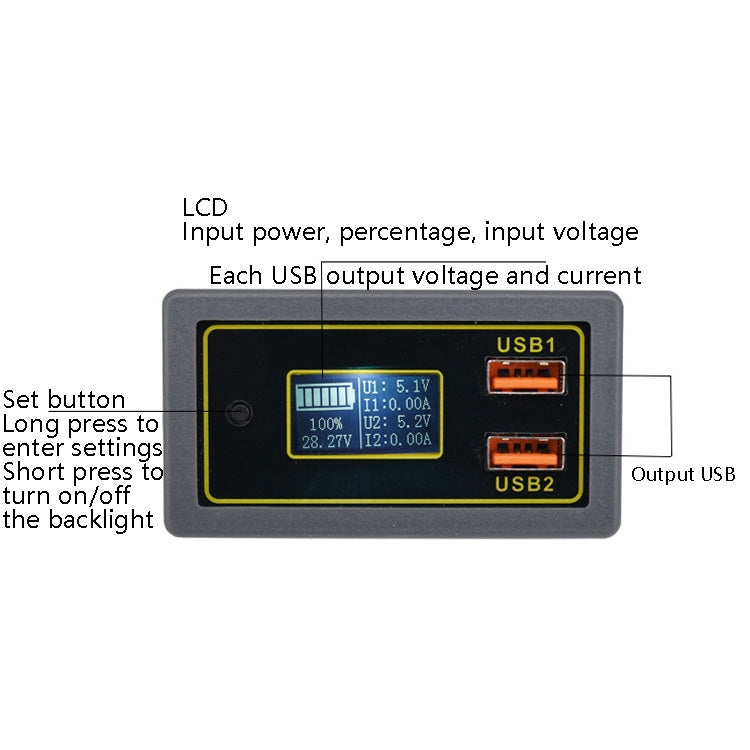 Tabella di elettricità di tensione CC per auto Batteria 12/24V Batteria al piombo-acido Girare Display di carica rapida USB 5V, Car DC Voltage Electricity Table