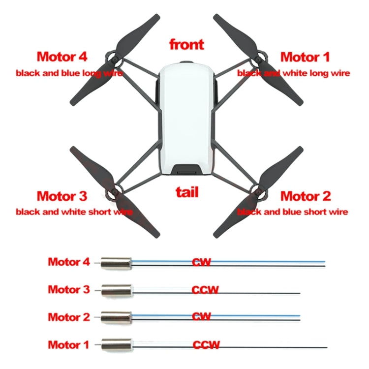 Per la parte di riparazione sostitutiva del motore spazzolato DJI Tello 8520, M1 (Black White Long Cable), M2 (Black Blue Short Cable), M3 (Black White Short Cable, M4 (Black Blue Long Cable)