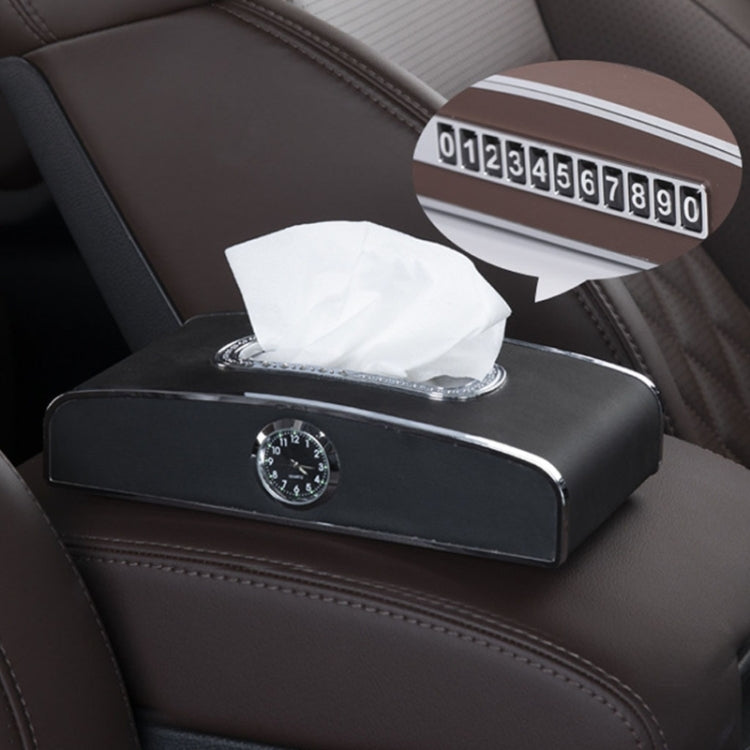 Scatola per fazzoletti per orologio per auto Scatola per asciugamani di carta da tavolo per strumenti per veicoli multifunzione, stile:, Clock+Parking Card (Green), Clock+Parking Card (Ivory), Clock+Parking Card (Agate), Clock+Parking Card (Black)     ...