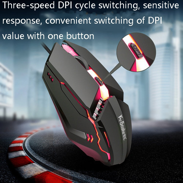 2 PCS K-Snake M11 4 Tasti 1600 DPI Gioco luminoso Mouse cablato Notebook Desktop USB Mouse cablato, Lunghezza cavo: 1,5 m