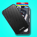 New-Bring Porta carte di credito in metallo Portafoglio impermeabile antifurto magnetico automatico per biglietti da visita, Red, Blue, Black, Grey, Carbon Fiber
