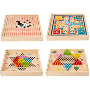 Giocattolo interattivo da tavolo per puzzle genitore-figlio multifunzionale in legno per bambini, specifica del set:, 2 In 1 Hocker + Flying Chess, 2 In 1 Hockey + Five Sorrows, 4 In 1 Chess, 6 In 1 Chess, 8 In 1 Chess
