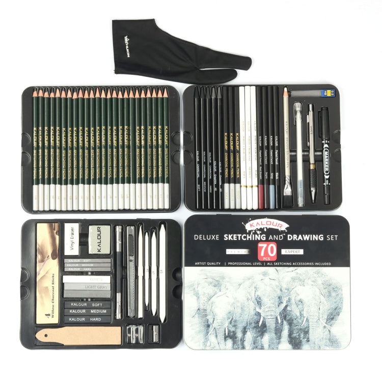 KALOUR 70 in 1 Sketch Pencil Iron Box Set Sketch Tool Set Fine Art Painting Pencil, 70 in 1 Sketch Pencil