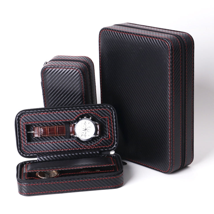 Scatola portaoggetti per orologio con cerniera in fibra di carbonio piena in pelle PU, stile:, 02 Watch Position, 04 Watch Position, 08 Watch Position Carbon Fiber