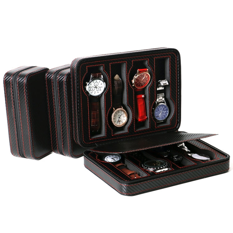 Scatola portaoggetti per orologio con cerniera in fibra di carbonio piena in pelle PU, stile:, 02 Watch Position, 04 Watch Position, 08 Watch Position Carbon Fiber