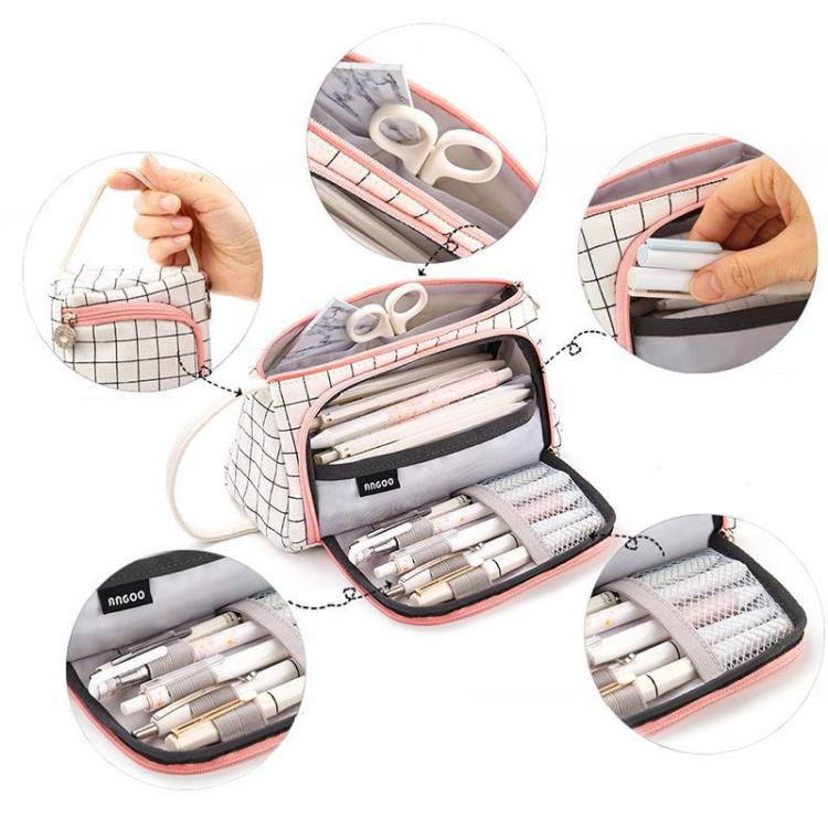Angoo Astuccio per matite di grande capacità Simpatica borsa per cancelleria in tela, Black White In The Palm, Fairy Plaid, Pink, Ink, Moon White, Qingtian, Begonia, Scottish Plaid, Gentle Breeze, Daisy, Dawn, Cherry Pink, Blue Gray, Ink Painting      ...