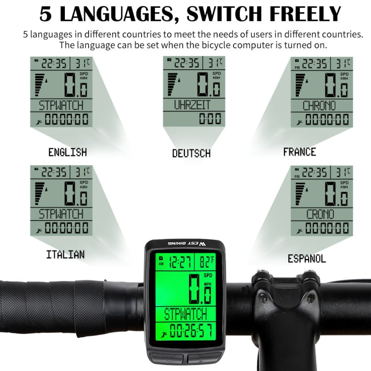 WEST BIKING Tachimetro contachilometri wireless multifunzione con retroilluminazione impermeabile per bicicletta in 5 lingue, 5 Languages