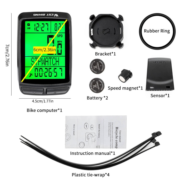 WEST BIKING Tachimetro contachilometri wireless multifunzione con retroilluminazione impermeabile per bicicletta in 5 lingue, 5 Languages