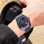 SANDA P1065 Wheel Series Orologio da uomo al quarzo con cinturino in acciaio casual, For Men Blue Red, For Men Black Red, For Men Silver Red, For Men Blue Green, For Men Black Green, For Men Silver Green