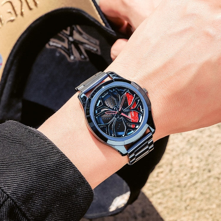 SANDA P1065 Wheel Series Orologio da uomo al quarzo con cinturino in acciaio casual, For Men Blue Red, For Men Black Red, For Men Silver Red, For Men Blue Green, For Men Black Green, For Men Silver Green