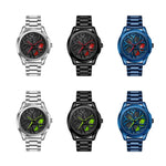 SANDA P1065 Wheel Series Orologio da uomo al quarzo con cinturino in acciaio casual, For Men Blue Red, For Men Black Red, For Men Silver Red, For Men Blue Green, For Men Black Green, For Men Silver Green