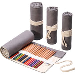 Fatto a mano Grigio Canvula Pen Curtain Grande capacità Roller Pen Bag Color Lead Sketch Cancelleria Borsa, 12 Holes, 24 Holes, 36  Holes, 48  Holes, 72  Holes