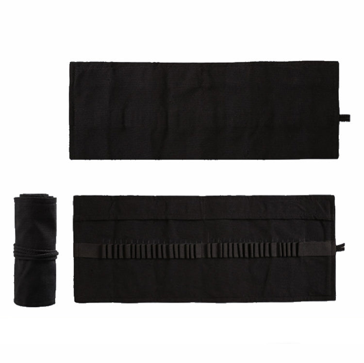 Borsa per penna a rotolo di tela nera pura fatta a mano Tenda a matita colorata per schizzi di ragazzo e ragazza di grande capacità, 12 Holes, 24 Holes, 36  Holes, 48  Holesk, 72 Holes, 108 Holes