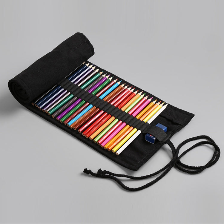 Borsa per penna a rotolo di tela nera pura fatta a mano Tenda a matita colorata per schizzi di ragazzo e ragazza di grande capacità, 12 Holes, 24 Holes, 36  Holes, 48  Holesk, 72 Holes, 108 Holes