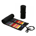 Borsa per penna a rotolo di tela nera pura fatta a mano Tenda a matita colorata per schizzi di ragazzo e ragazza di grande capacità, 12 Holes, 24 Holes, 36  Holes, 48  Holesk, 72 Holes, 108 Holes