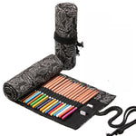 Black Leaf Canvas Printing Pen Curtain Borsa per penna a rotolo di grande capacità Borsa per penna a colori per schizzi, 12 Holes, 24 Holes, 36  Holes, 48  Holes, 72 Holes