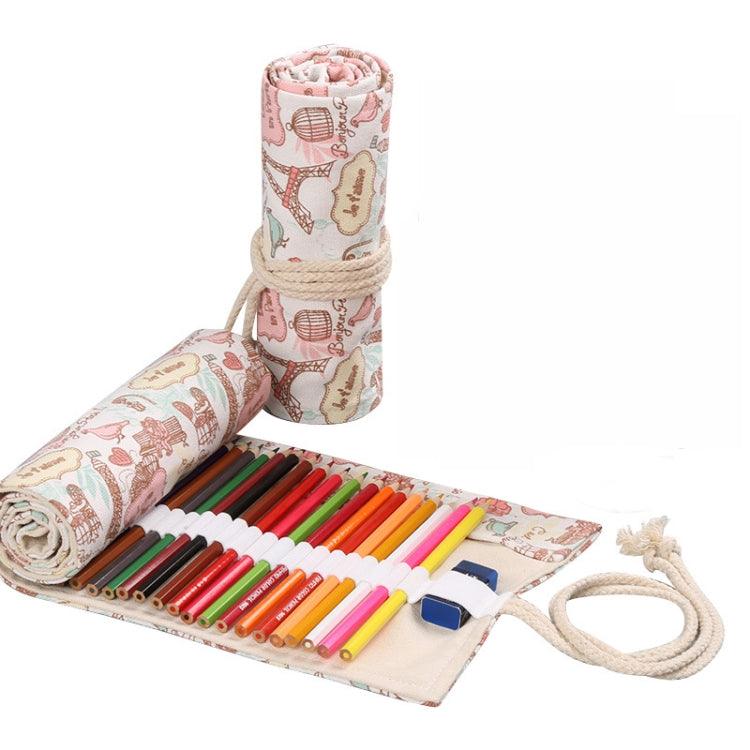 Tower Canvas Handmade Pen Curtain Roll Pen Bag Sketch Colour Pencil Bag, 12 Holes, 24 Holes, 36  Holes, 48  Holes, 72 Holes