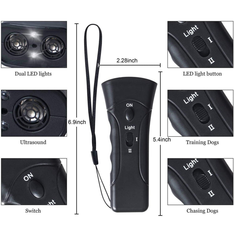 Torcia a LED Ultrasonic Dog Repeller Addestratore di cani portatile, Single-headed Black, Single-headed Yellow, Double black