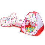 3 in 1 Tenda per bambini Play House Tunnel Giocattolo pieghevole per piscina con palline oceaniche, Red