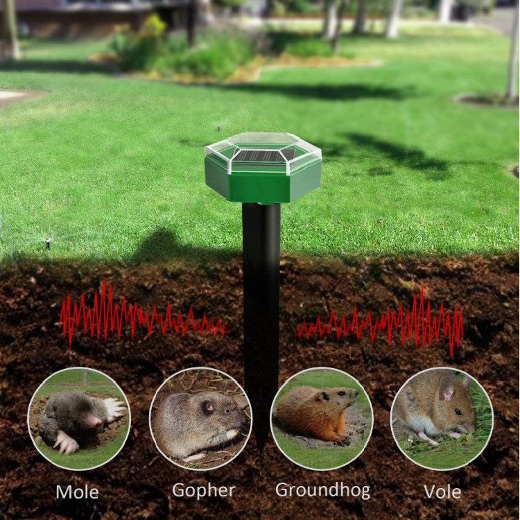Scaccia talpa ad ultrasuoni solare esagonale da esterno inserito nel prato Repellente per animali da esterno, Animal Repeller