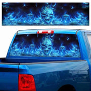 D-738 Adesivo grafico a colori per finestrino posteriore per auto con teschio in fiamme, 135x36 cm, D-738
