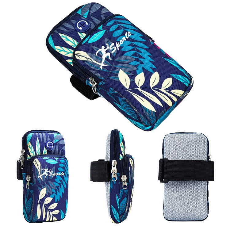 2 PCS B026 Borsa da braccio per cellulare da corsa Borsa per cellulare sportiva da yoga, specifica:, Small (Leaves Blue), Large (Leaves Blue), Small (Leaves Orange), Large (Leaves Orange)