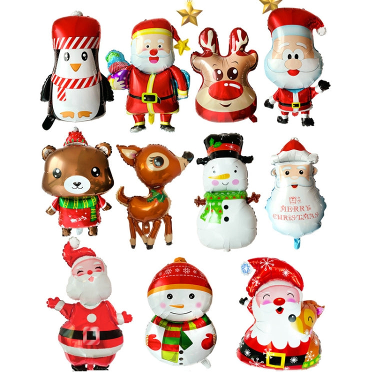 10 PCS Palloncini con pellicola in alluminio per decorazioni natalizie, stile:, Gift Santa, Cute Santa, Snowman, Penguin, Deer Head, Santa Head, Bear, Elk, Hat Snowman, Snowflake Santa, Large Santa