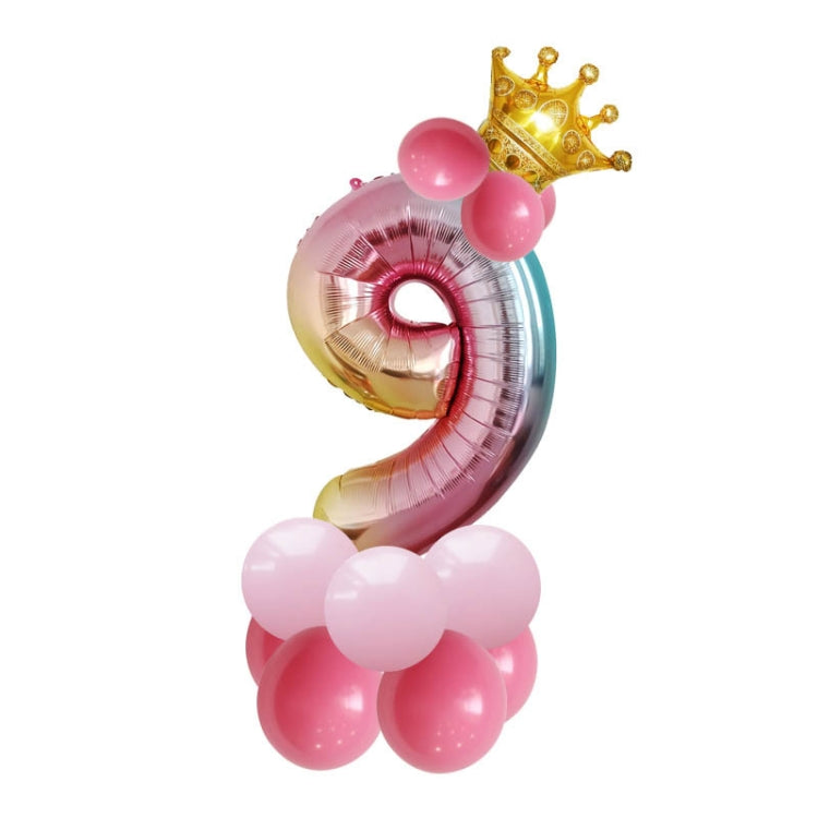 2 Set T2001 Birthday Gradient Digital Crown Set di palloncini in alluminio