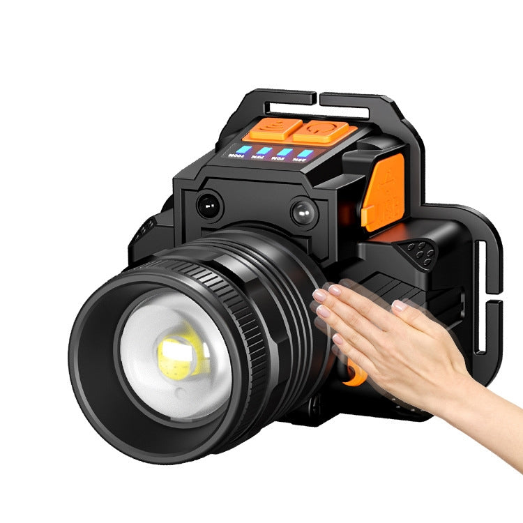 SASQUATCH T50 Sensore intelligente di ricarica USB Lampada da pesca montata sulla testa Zoom Faro da esterno Lampada da minatore,Stile:, T8  (2 x 1200MA  Battery), T8  (2 x 2000MA Battery), L9 (2 x 2000MA Battery)