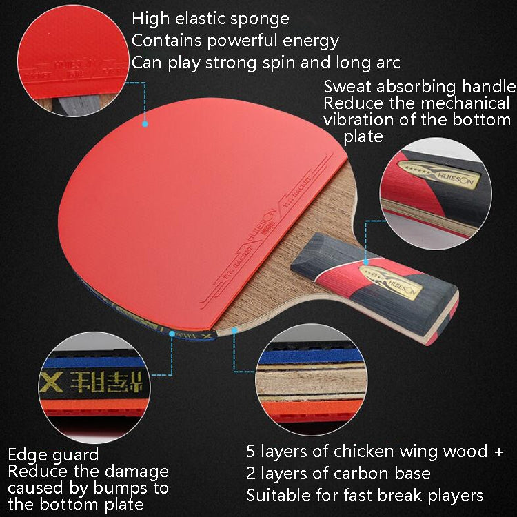 HUIESON HS-LX Six Star 5-Strati Chicken Wing Tip + 2 Strati di Carbonio Doppio Lato Continuo Ping Pong Racchetta Singola, HUIESON HS-LX(Pen Hold Grip Racket), HUIESON HS-LX(Hand-shake Grip Racket)