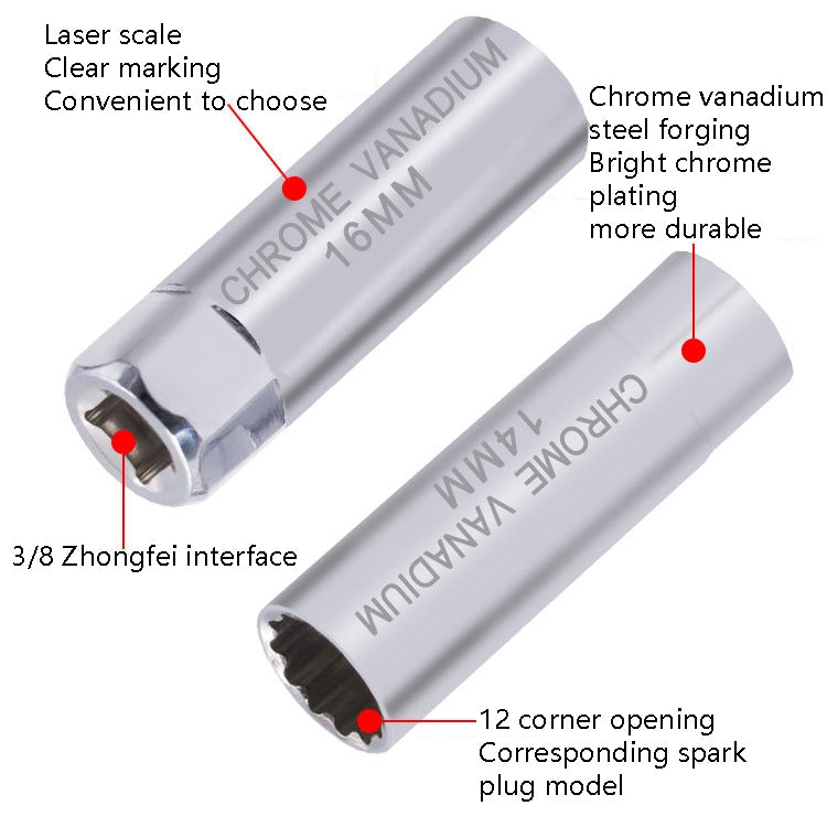 Strumento di smontaggio per fiamme sottili con chiave a bussola per candele per auto da 2 pezzi, specificazione:, 12mm (Shrapnel), 14mm (Shrapnel), 14mm (Magnetic), 16mm (Magnetic), 16mm (Glue Cover)