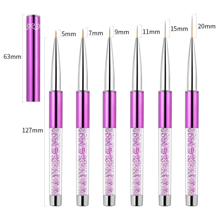 2 PCS Nail Art Drawing Pen Purple Drill Rod Color Painting Flower Stripe Nail Brush con copertura per penna, 20mm, 15mm, 11mm, 9mm, 7mm, 5mm