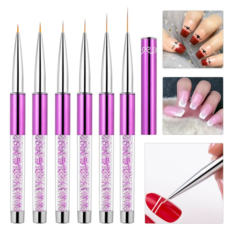 2 PCS Nail Art Drawing Pen Purple Drill Rod Color Painting Flower Stripe Nail Brush con copertura per penna, 20mm, 15mm, 11mm, 9mm, 7mm, 5mm