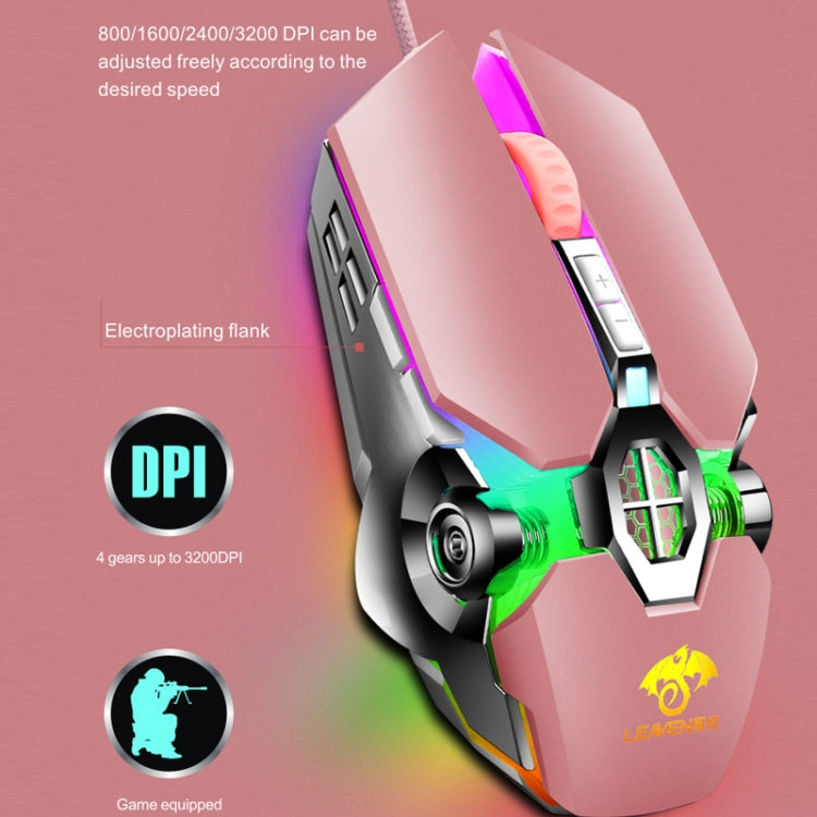 LEAVEN 7 Tasti 4000 DPI USB Wired Computer Ufficio Mouse da gioco meccanico RGB luminoso, Lunghezza cavo: 1,5 m, S30 Black, S30 White, S30 Pink, S10 Black