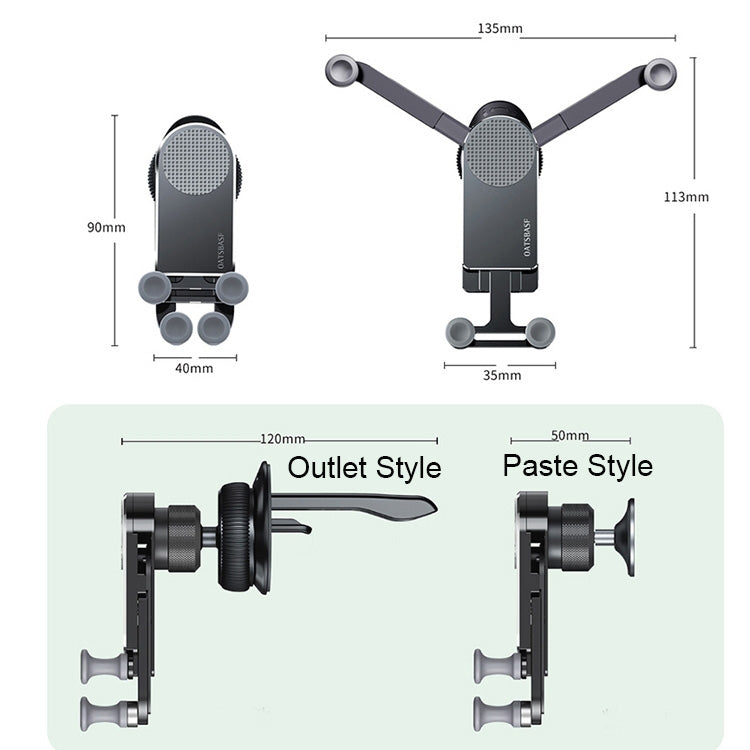 Oatsbasf Car Gravity Staffa in metallo Staffa per telefono cellulare scalabile e stabile Staffa per auto esclusiva per telefono cellulare con schermo pieghevole, Folding Screen Outlet Black, Folding Screen Outlet Silver, Folding Screen Paste Black