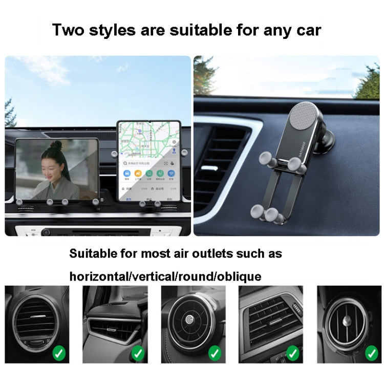 Oatsbasf Car Gravity Staffa in metallo Staffa per telefono cellulare scalabile e stabile Staffa per auto esclusiva per telefono cellulare con schermo pieghevole, Folding Screen Outlet Black, Folding Screen Outlet Silver, Folding Screen Paste Black