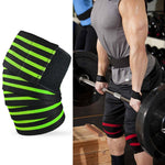 Ginocchiere sportive avvolte in fasciatura a quattro strisce in nylon da 2 pezzi, Nylon Knee Pads(Black Red), Nylon Knee Pads (Black Yellow), Nylon Knee Pads (Black Light Blue), Nylon Knee Pads (Black Green), Nylon Knee Pads (Black Orange)             ...