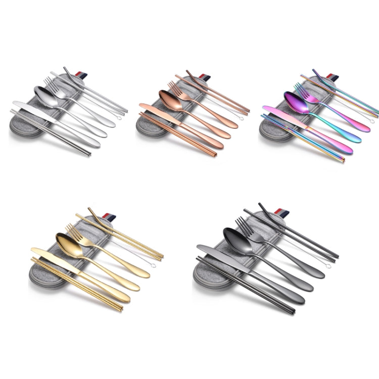 7 in 1 Posate Cucchiaio Bacchette E Set Cannuccia Set Posate Portatile In Acciaio Inossidabile, Silver + Light Bag, Gold+ Light Bag, Rose+ Light Bag, Symphony + Light Bag, Black+ Light Bag, Silver + Deep Bag, Gold  + Deep Bag, Rose  + Deep Bag         ...