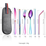 7 in 1 Posate Cucchiaio Bacchette E Set Cannuccia Set Posate Portatile In Acciaio Inossidabile, Silver + Light Bag, Gold+ Light Bag, Rose+ Light Bag, Symphony + Light Bag, Black+ Light Bag, Silver + Deep Bag, Gold  + Deep Bag, Rose  + Deep Bag         ...