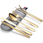 7 in 1 Posate Cucchiaio Bacchette E Set Cannuccia Set Posate Portatile In Acciaio Inossidabile, Silver + Light Bag, Gold+ Light Bag, Rose+ Light Bag, Symphony + Light Bag, Black+ Light Bag, Silver + Deep Bag, Gold  + Deep Bag, Rose  + Deep Bag         ...