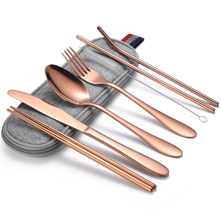 7 in 1 Posate Cucchiaio Bacchette E Set Cannuccia Set Posate Portatile In Acciaio Inossidabile, Silver + Light Bag, Gold+ Light Bag, Rose+ Light Bag, Symphony + Light Bag, Black+ Light Bag, Silver + Deep Bag, Gold  + Deep Bag, Rose  + Deep Bag         ...