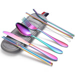 7 in 1 Posate Cucchiaio Bacchette E Set Cannuccia Set Posate Portatile In Acciaio Inossidabile, Silver + Light Bag, Gold+ Light Bag, Rose+ Light Bag, Symphony + Light Bag, Black+ Light Bag, Silver + Deep Bag, Gold  + Deep Bag, Rose  + Deep Bag         ...