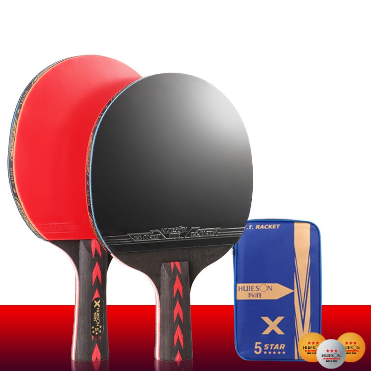 HUIESON HS-CPPX5 Set di racchette da allenamento per ping pong a cinque stelle in fibra di carbonio a doppia faccia con adesivo inverso, specifica:, Hand-shake Grip Racket, Pen Hold Grip Racket, Hand-shake Grip + Pen Hold Grip Racket