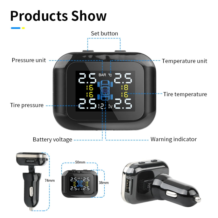 Q3 Mini accendisigari Sistema di monitoraggio della pressione dei pneumatici wireless per auto TPMS Pneumatico di tensione della temperatura dell'auto, Car Temperature Voltage Tire
