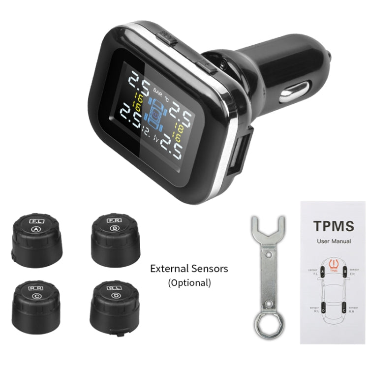 Q3 Mini accendisigari Sistema di monitoraggio della pressione dei pneumatici wireless per auto TPMS Pneumatico di tensione della temperatura dell'auto, Car Temperature Voltage Tire