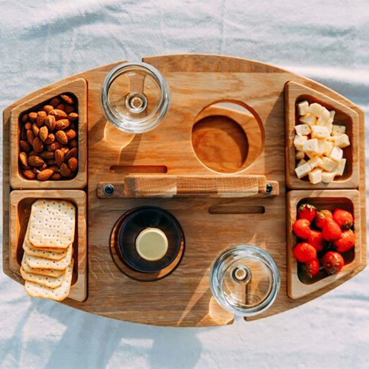 Tavolo da vino staccabile con supporto per bicchiere da vino in legno da picnic portatile, Camping Table with Handle